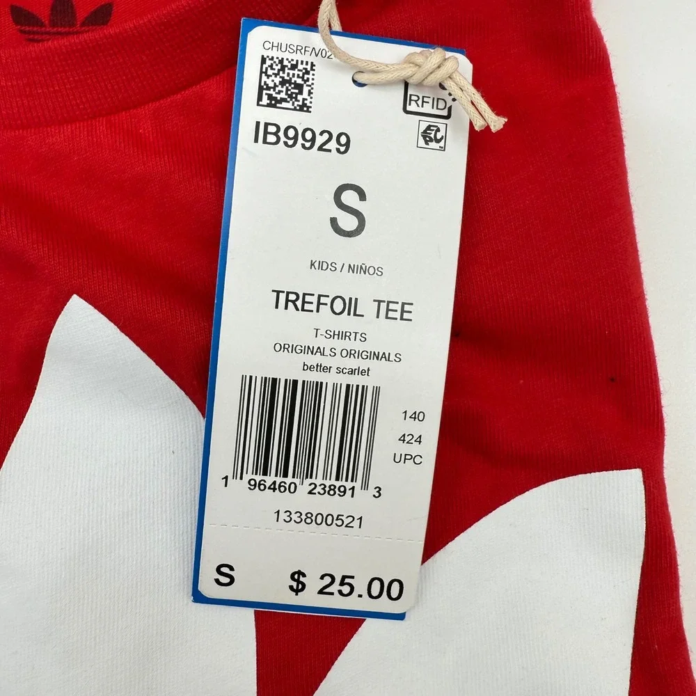 Adidas Originals Kids Trefoil Tee T-Shirt Red White Logo NWT Small‎ Youth 9/10